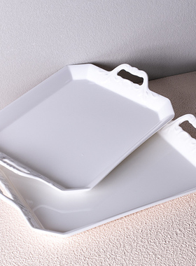 欧式放水杯双耳托盘长方形茶盘仿瓷塑料盘果盘家用餐盘咖啡端盘