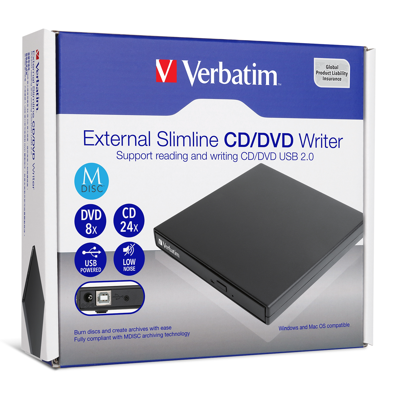 Verbatim威宝外置DVD刻录机usb2.0笔记本台式机用移动外接光驱盒