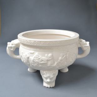 双耳三足白色陶瓷香炉家用供奉佛前供佛香火供炉祠堂上香墓前祭祀