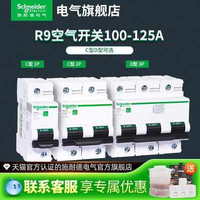 施耐德空气开关家用微型断路器R9系列C型D型2P100A125A家用电闸