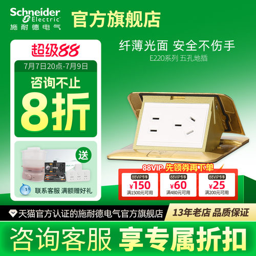 施耐德弹出式带阻尼防水五孔地插