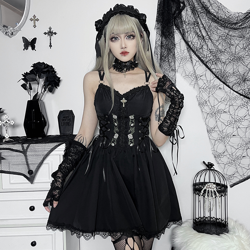 wannathis 哥特洛丽塔束腰连衣裙亚文化黑色女仆穿搭lolita短裙子