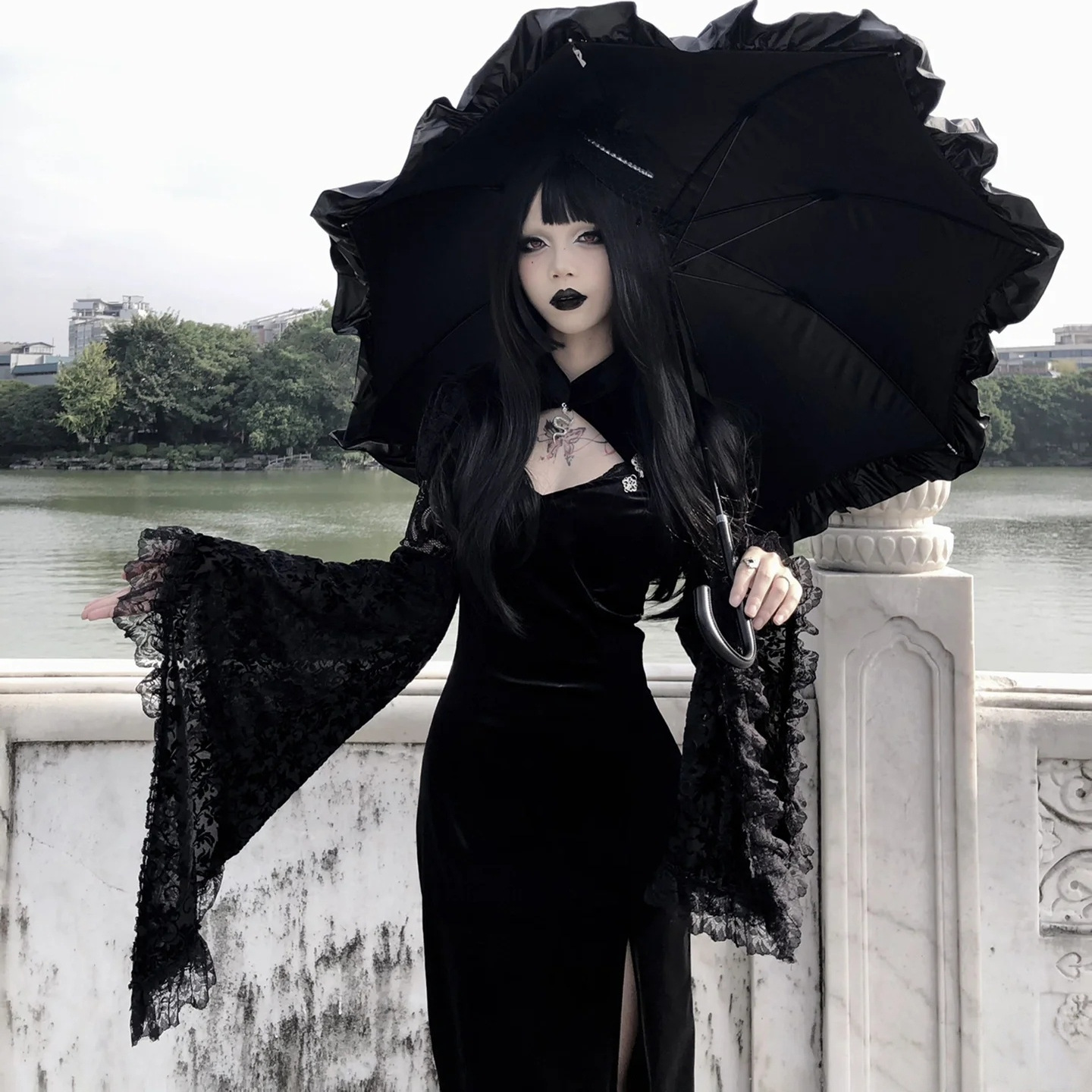 万圣节暗黑哥特蕾丝连衣裙套装