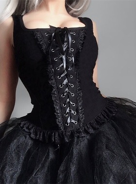 Wannathis万圣节暗黑风束腰胸衣外穿黑色打歌服背心朋克亚比上衣