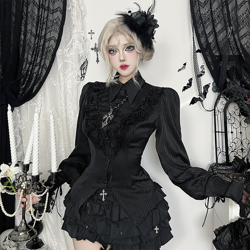 哥特风黑色长袖上衣亚文化穿搭