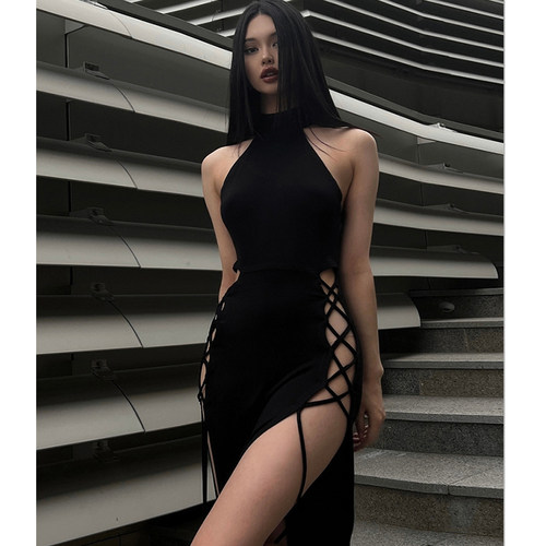 纯欲性感夜店战袍黑色连衣裙