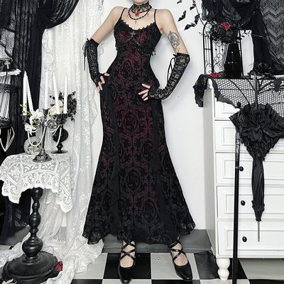 哥特风蕾丝吊带连衣裙暗黑系穿搭