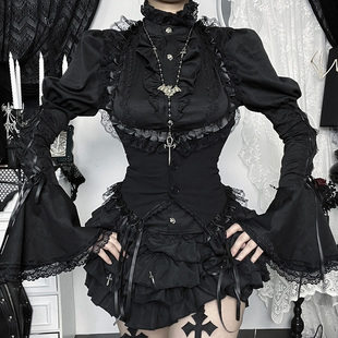 Wannathis哥特风黑色长袖衬衫亚文化上衣亚比半身裙套装辣妹穿搭