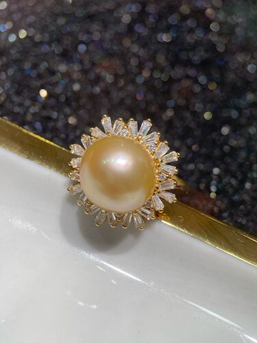 女神太阳花简约排钻金珠戒指12-13mm 镜面强光