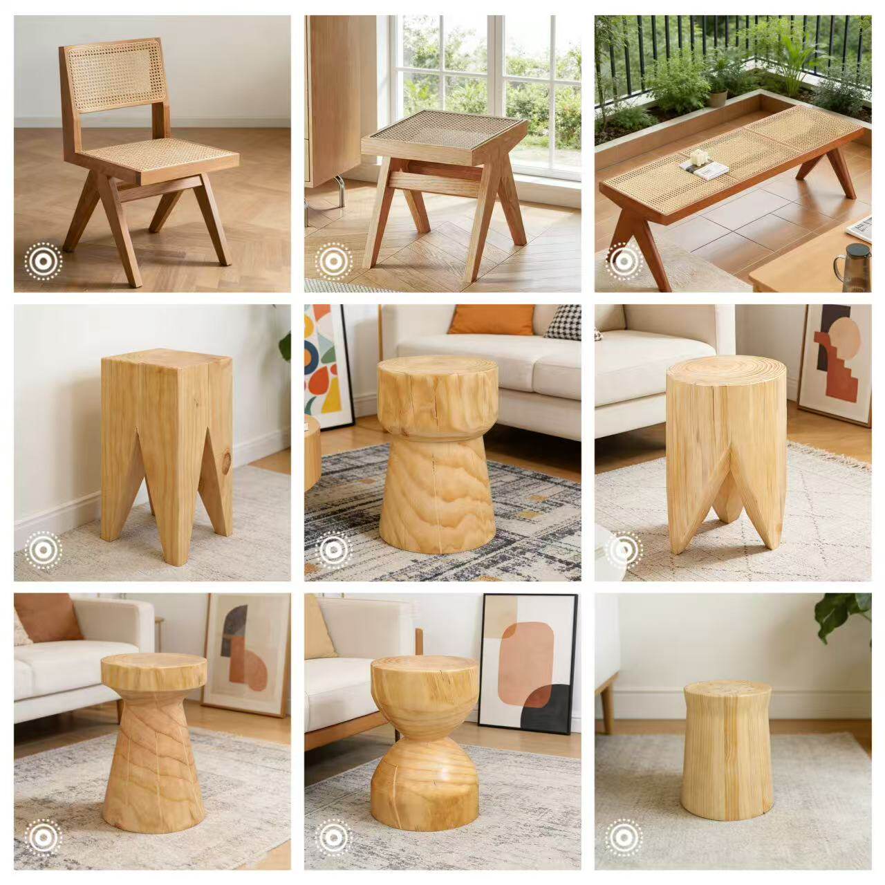 美式乡村实木凳子原木墩子边几角几民宿家用简约小凳子