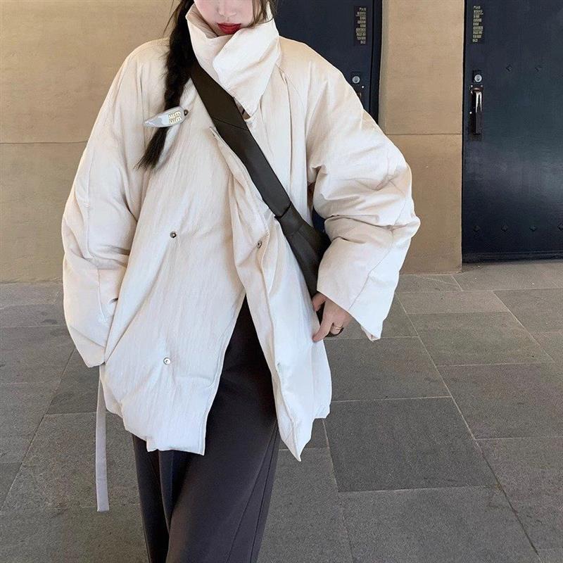 设计感绑带棉服女2026年冬季新款宽松立领休闲加厚保暖面包服外套