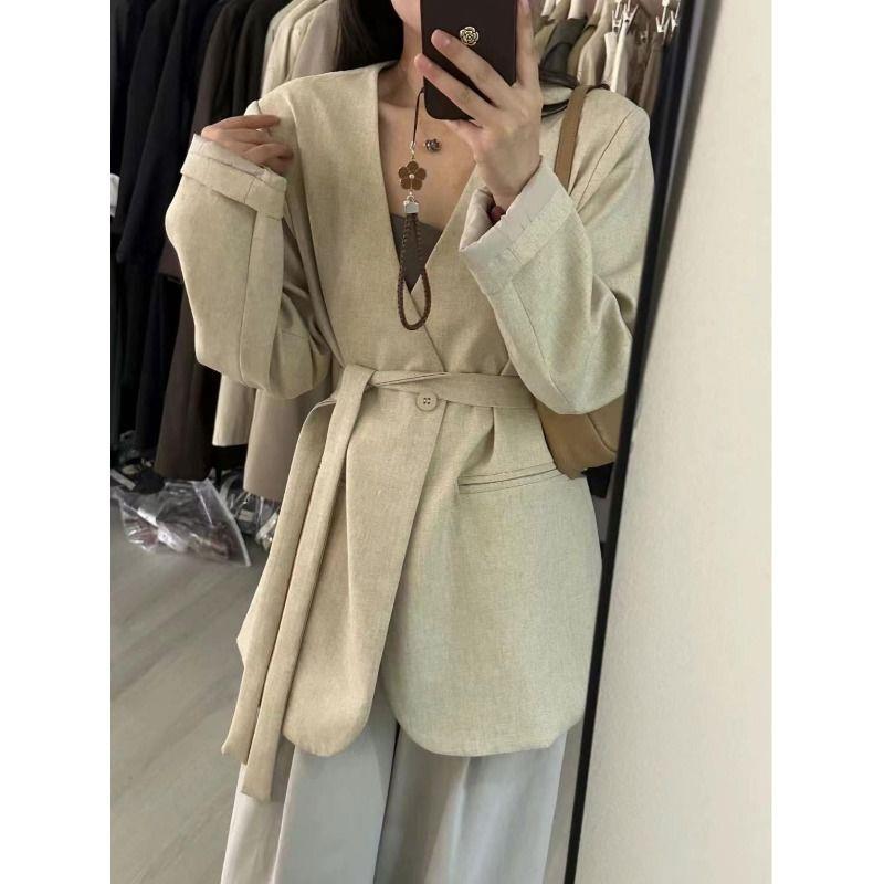 纯色v领西装外套女2026年春季新款高级感宽松休闲气质西服ins潮