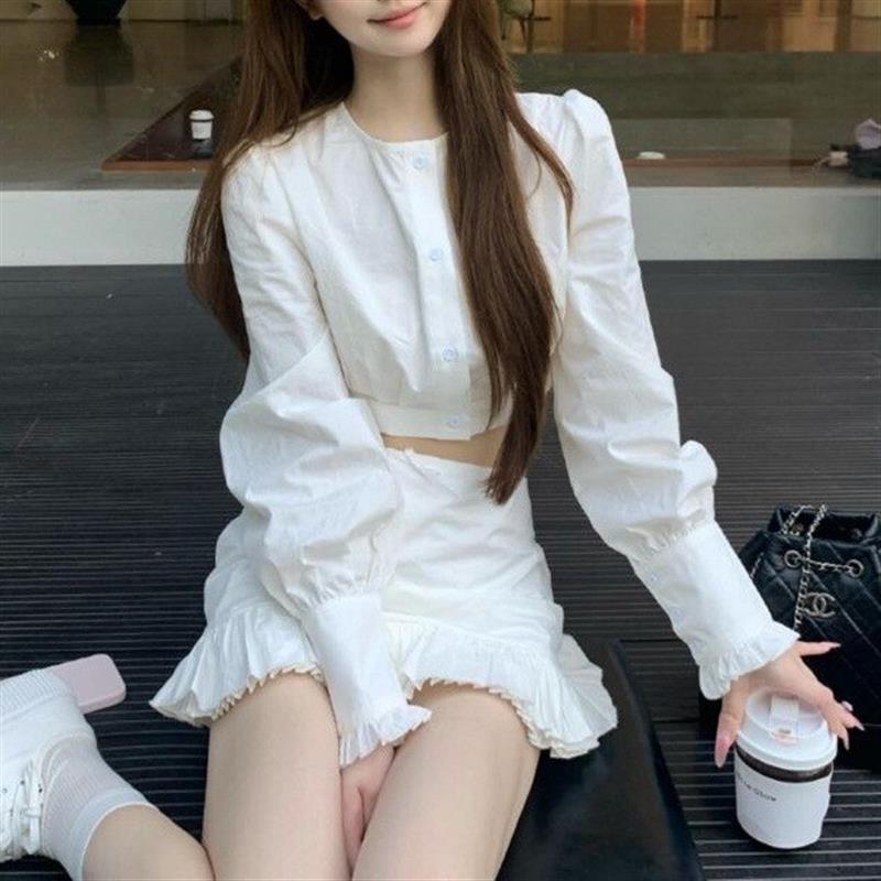 法式白色衬衫连衣裙裙子女夏季2026新款巨好看包臀短裙半身裙套装