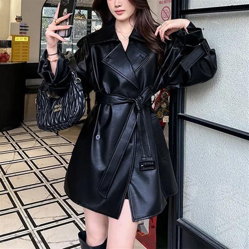 高级感皮衣女中长款2026年春秋季新款韩版收腰显瘦流行机车外套潮
