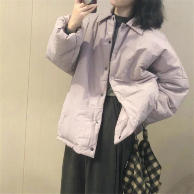 韩版时尚潮流棉服外套女2026年新款纯色POLO领设计感休闲款外套