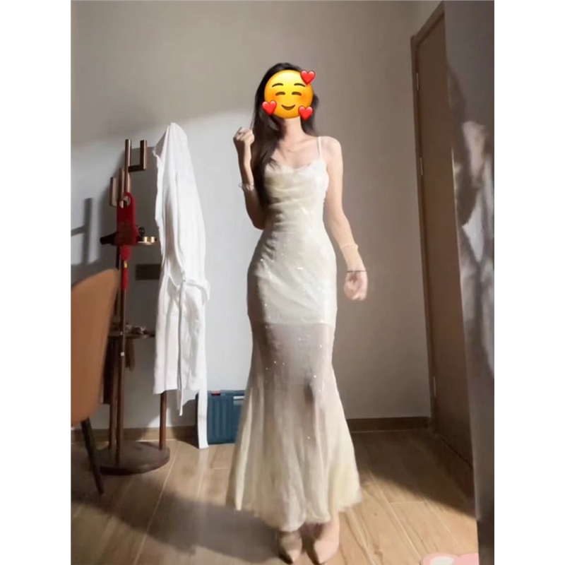 微胖mm辣妹修身亮片吊带鱼尾裙女20255新款夏季生日宴会礼服裙女
