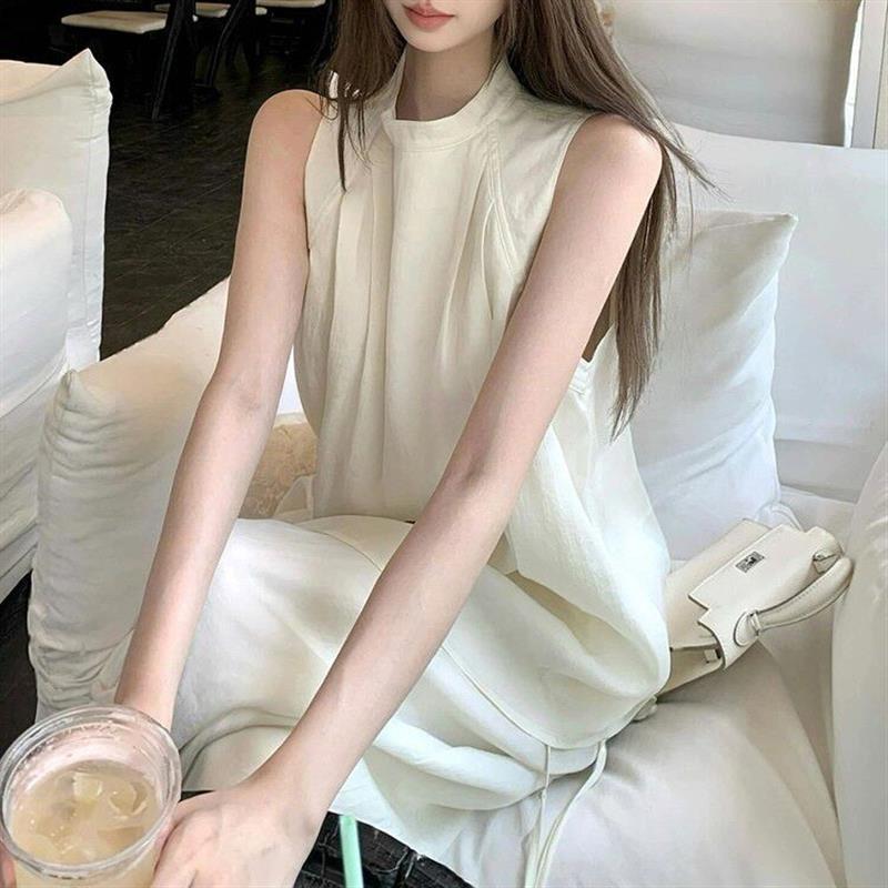 2026夏季新款慵懒风圆领无袖娃娃衫宽松上衣纯色阔腿裤两件套装女
