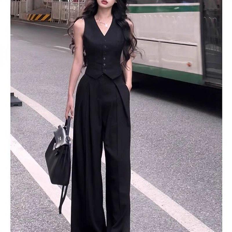 黑色小香风西装马甲背心女款夏季薄款高端洋气时髦无袖上衣裤子