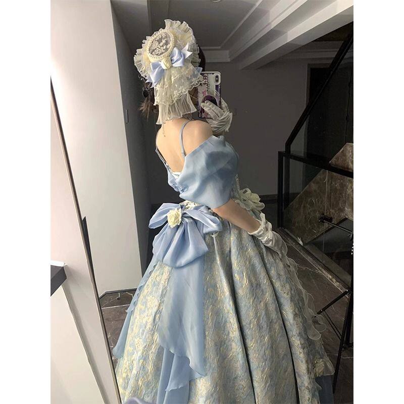 蓝色公主裙礼服裙lolita连衣裙女成人礼洛丽塔重工拖尾蓬蓬裙女潮