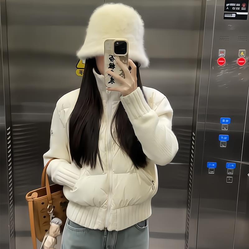 奶油泡芙纯色拼接棉服女2026年春季新款韩版设计高级感保暖外套