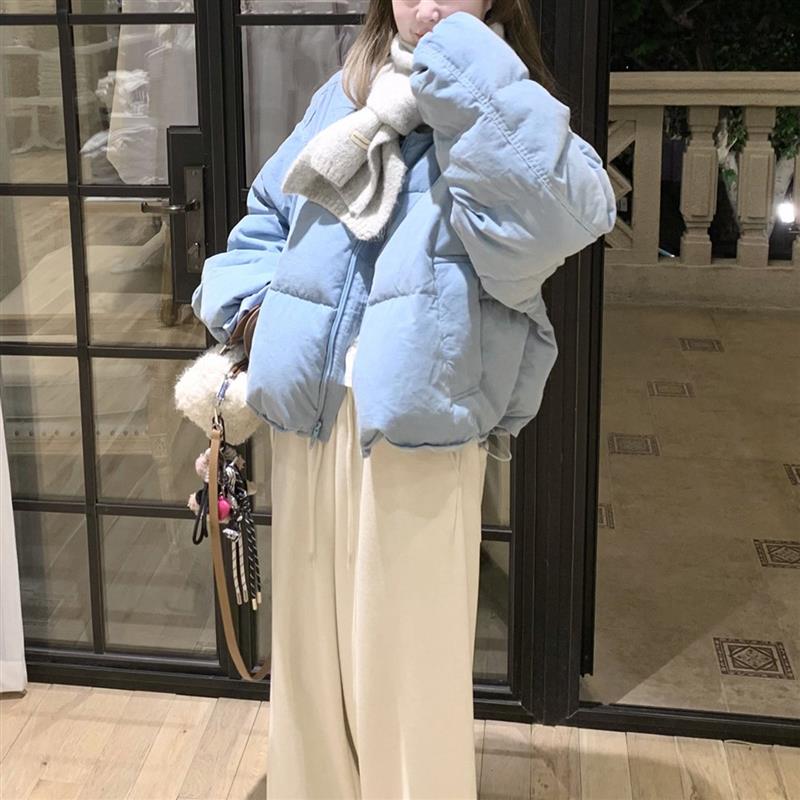 2026年冬季新款韩版小个子通勤圆领短款棉服女装宽松加厚面包服女