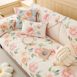 田园风纯棉沙发垫四季通用防滑夹棉绗缝坐垫沙发套巾全棉布艺盖罩
