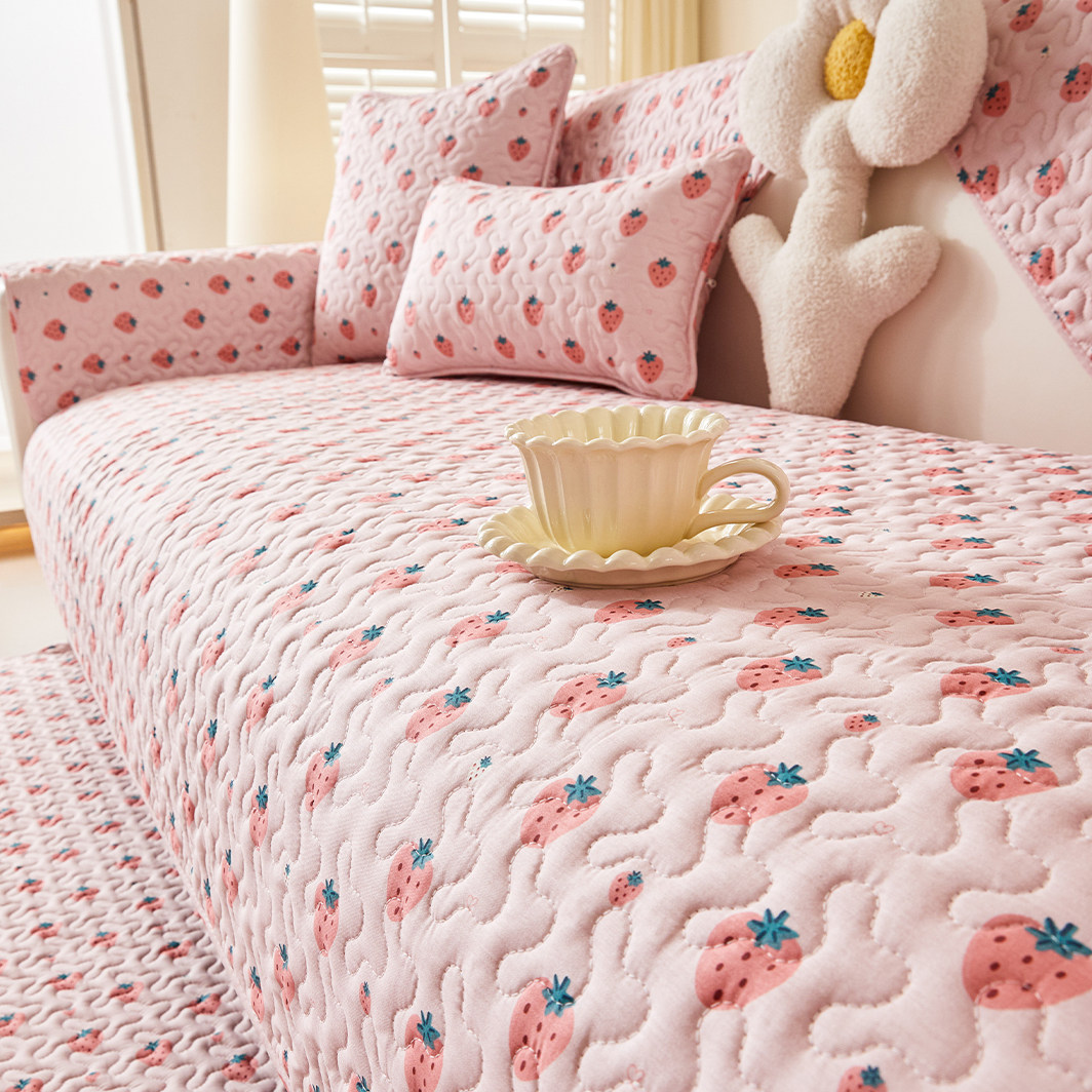 草莓四季通用纯棉沙发垫田园小清新全棉防滑巾北欧简约ins风套罩,居家布艺,沙发垫,淘宝优惠券,粉丝福利购,淘宝优惠卷