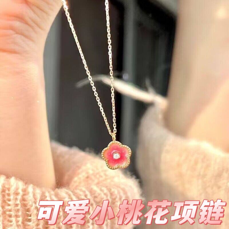 小桃花项链女粉红锁骨链温柔仙气