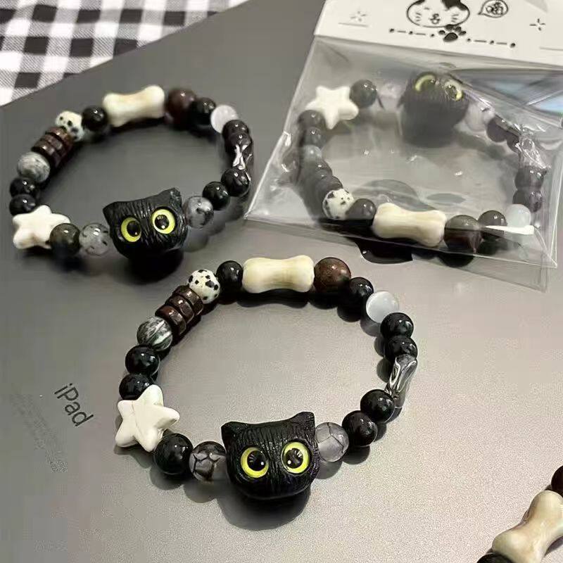 呆萌小黑猫手链古风手串