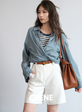 CHENE伊伊白色短裤女纯色直筒阔腿五分裤薄款夏季宽松百搭休闲裤