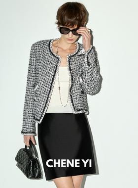 CHENE YI塞纳花房限量欧洲进口LINTON箱型四口袋粗花呢小香外套女