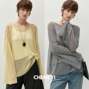 上衣女罩衫 CHENE 长袖 镂空针织衫 含吊带 YI康宝莱羊毛混纺双色薄款