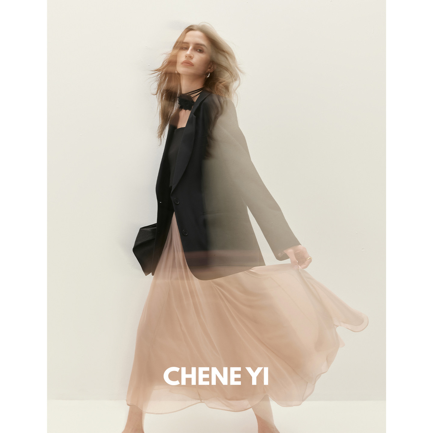 CHENE YI 松紧腰三角插片量感纱半裙a字百褶高级中长款半身裙夏女