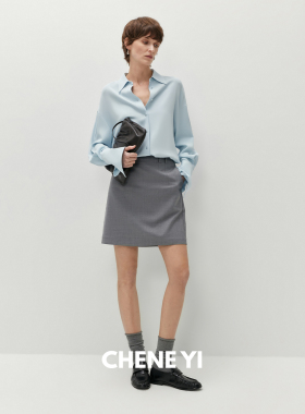 CHENE YI 羊毛混纺級简佰搭A摆通勤短裙设计感灰色裙子半身裙女