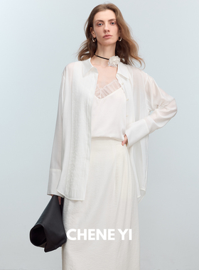 CHENE YI法式浪漫风情朦胧微透重工塔克褶工艺设计感衬衫女外套