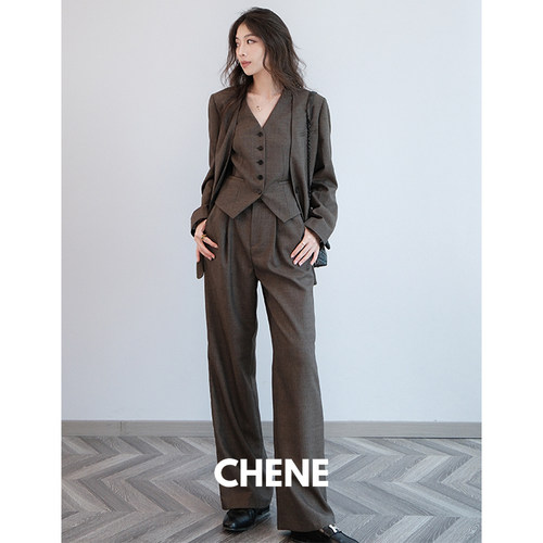 CHENEYI欧洲进口VBC精纺羊毛/万事利真丝印花西装/马甲西裤三件套