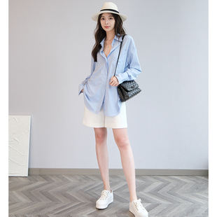 CHENE伊伊蓝色设计感衬衫 上衣 女宽松通勤简约高级感显瘦纯色长袖