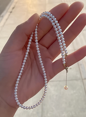 极光淡水AKOYA珍珠项链女18K金baby珠小米锁骨链可调节颈饰彩凛