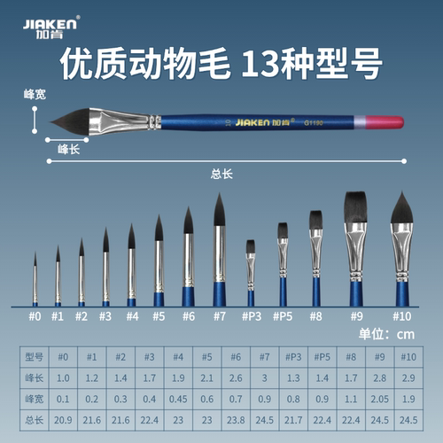 加肯珍珠蓝灰鼠毛混合毛水彩画笔