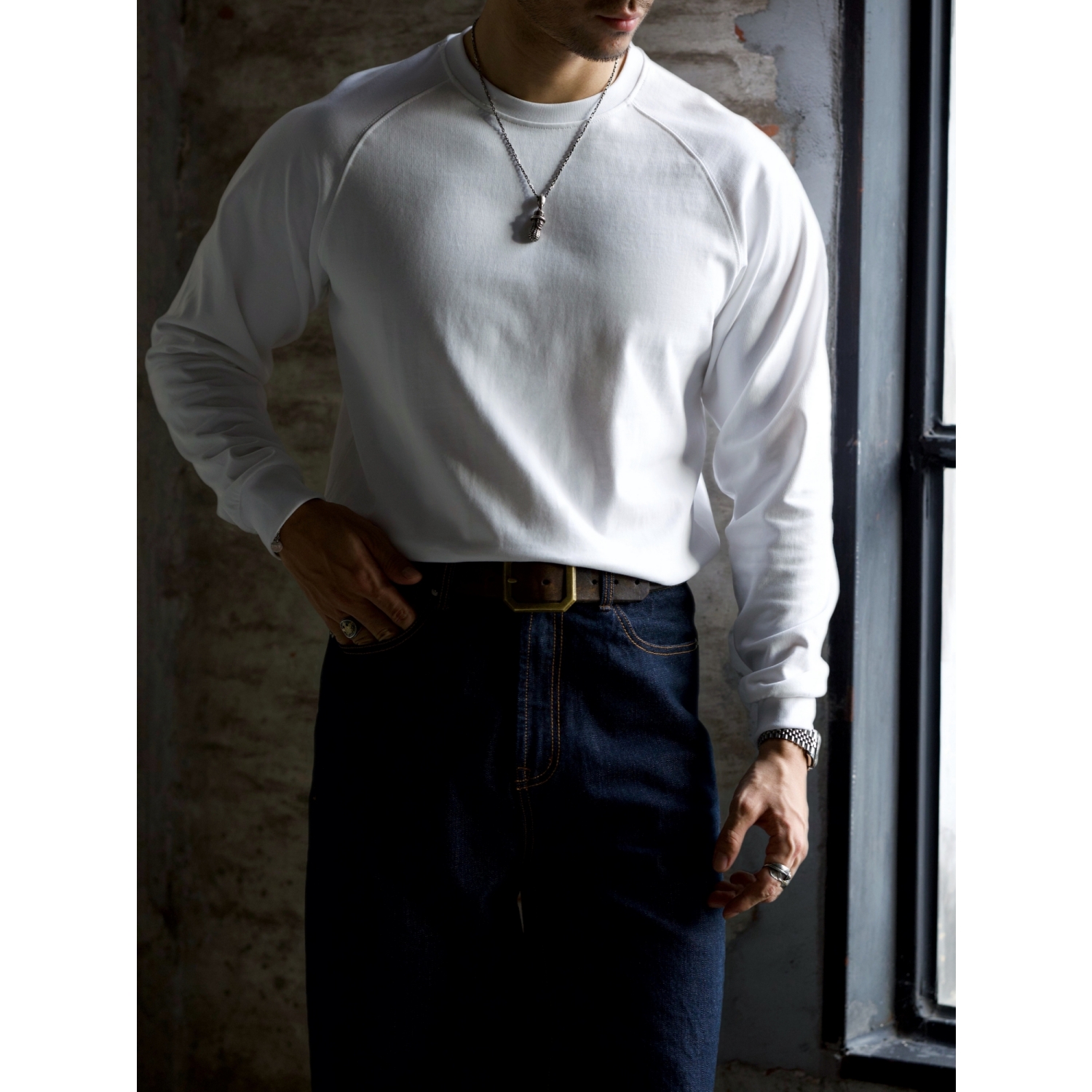 美式复古纯棉重磅插肩长袖T恤