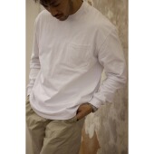 美式 柴米380g宽松落肩重磅长袖 T恤男纯棉白色小领口打底衫 咔叽