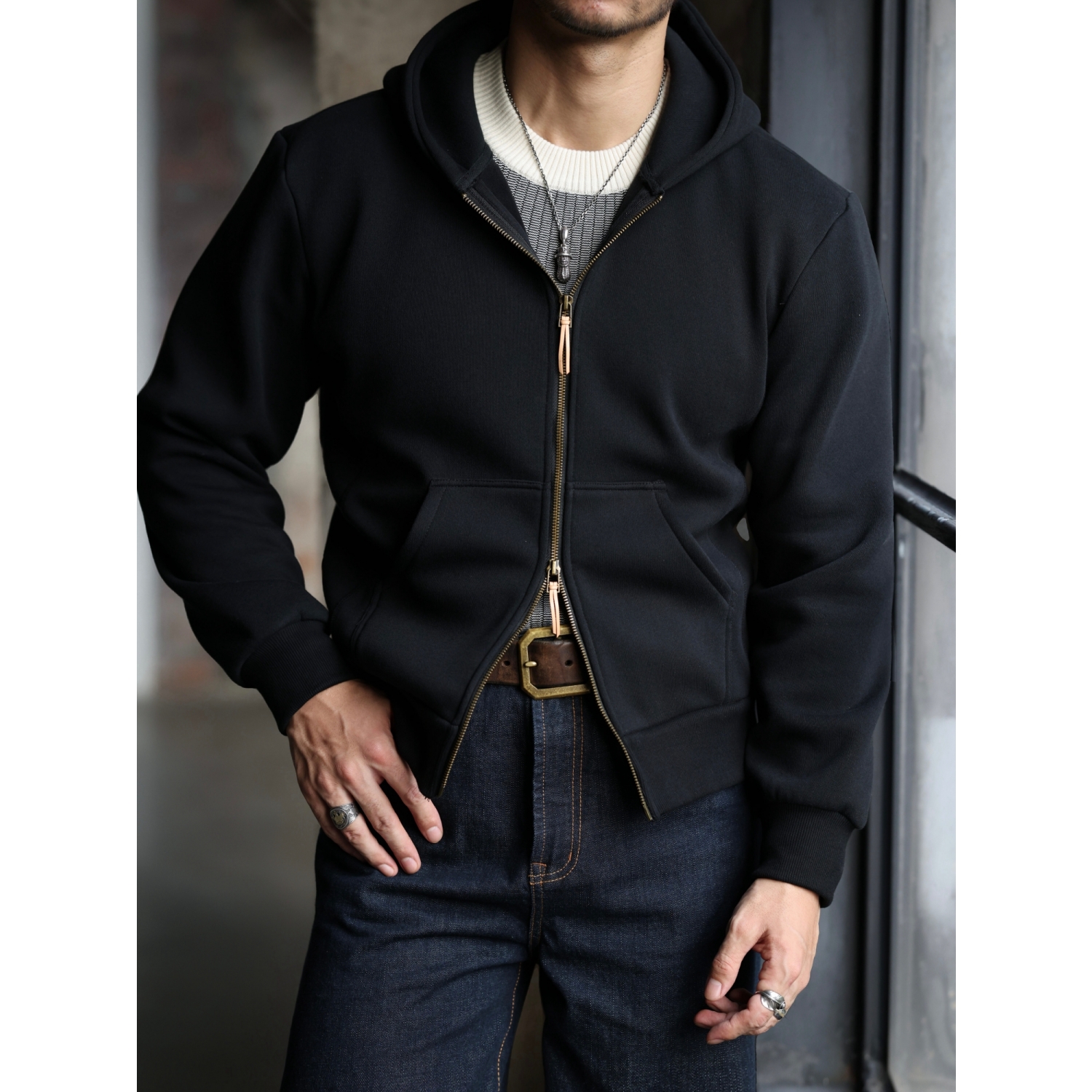 柴米美式复古600g重磅加厚拉链连帽卫衣男士秋季新款开衫休闲外套