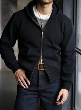 柴米美式复古600g重磅加厚拉链连帽卫衣男士秋季新款开衫休闲外套