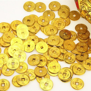 塑料仿真金色铜钱结婚庆用品子孙桶装饰摆件镀金麻钱金币花生