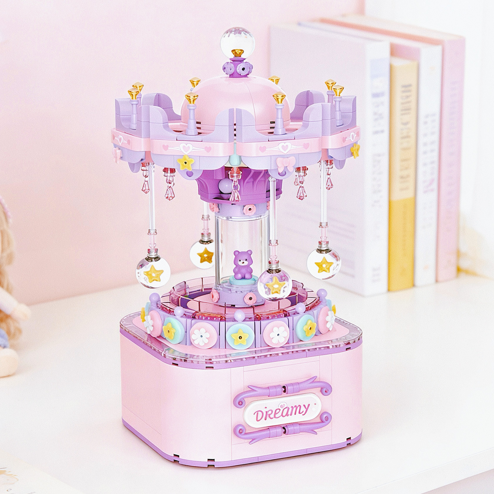 花球寻梦音乐盒积木旋转木马八音盒拼装玩具女孩闺蜜走心生日礼物
