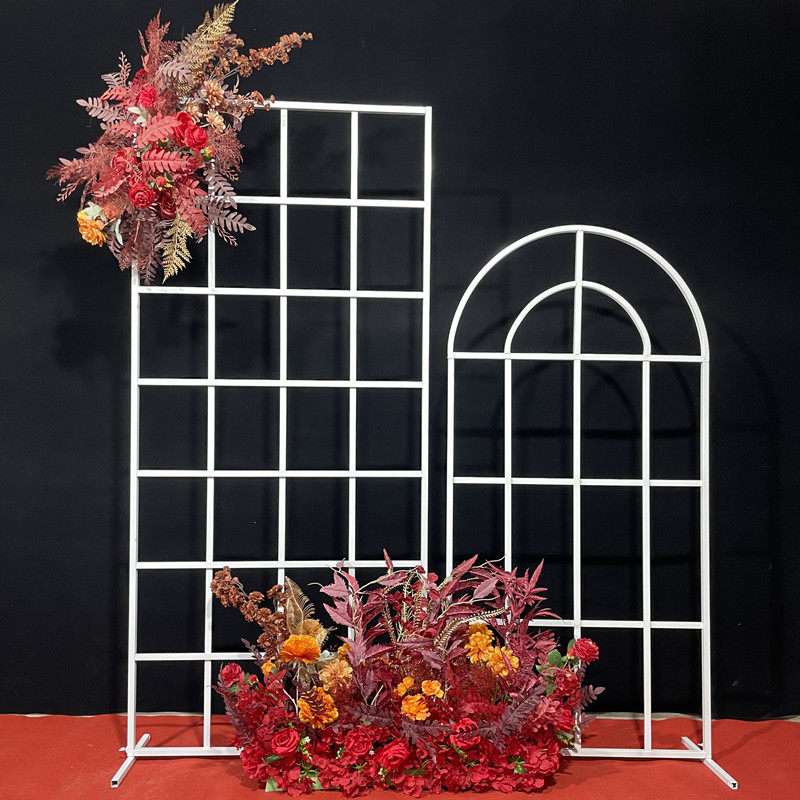 新款婚庆道具新中式婚礼金色花架拱门幸福门森系白色户外铁艺花门