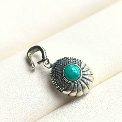 925复古银天然原矿绿松石吊坠 万能扣头 可挂小米珍珠链
