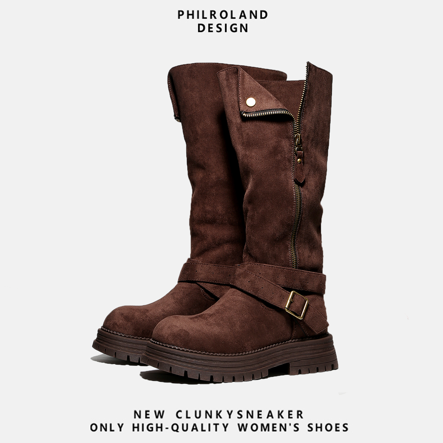 真皮复古厚底骑士靴2025新款女百搭休闲长筒靴显瘦加绒棉靴侧拉链