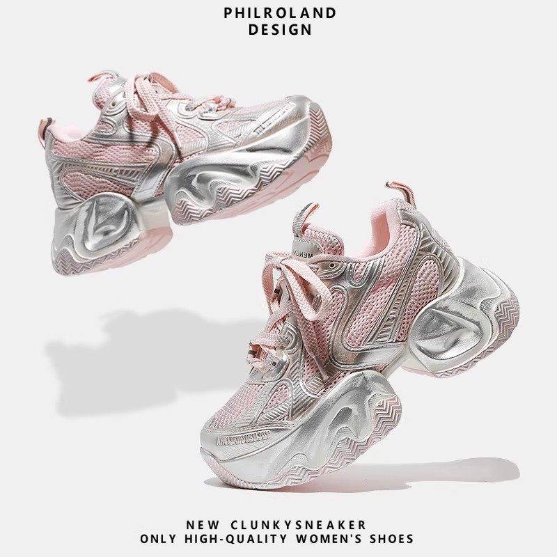 【流星沙粉】小蛮腰复古擦色老爹鞋女2026春季百搭厚底运动休闲鞋,流行男鞋,时尚休闲鞋,淘宝优惠券,粉丝福利购,淘宝优惠卷