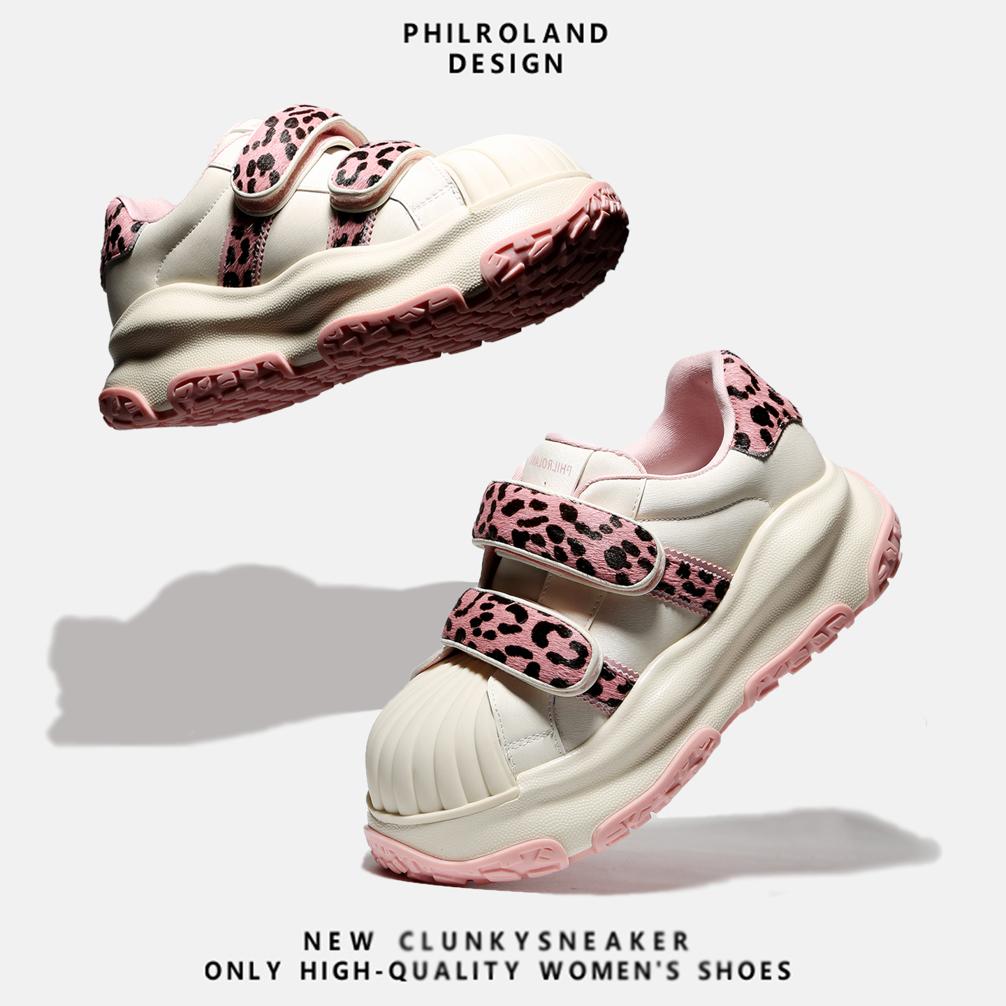 【豹力美学】豹纹魔术贴贝壳头运动休闲鞋女新款小众设计面包鞋潮